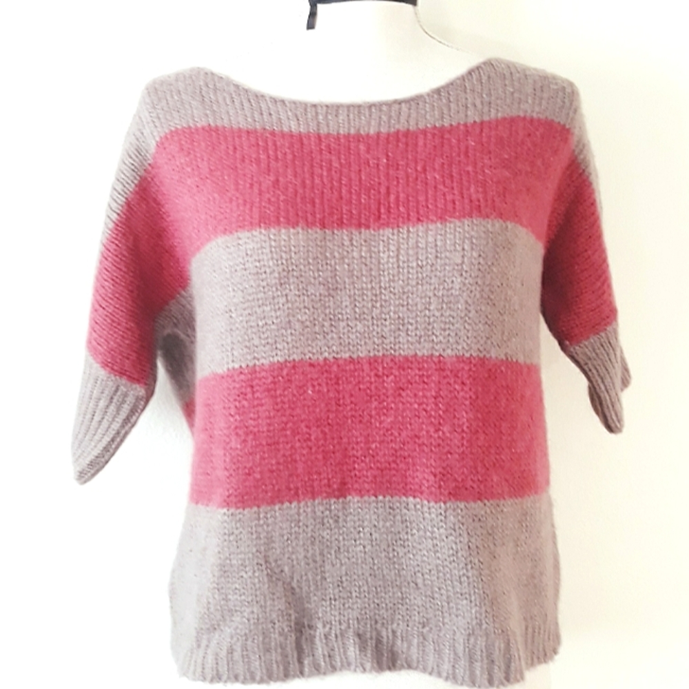 American Eagle Pink and Mocha Stripe Sweater - Size Small Pullover 3/4 Sleeves - Picture 6 of 7